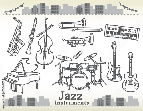 ジャズ音楽の楽器イラスト素材セット