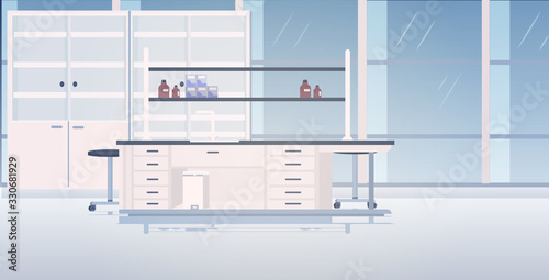 modern lab interior empty no people chemical laboratory with furniture horizontal vector illustration