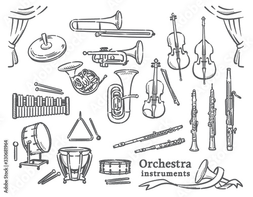 クラシック音楽の楽器イラスト素材セット