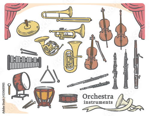 クラシック音楽の楽器イラスト素材セット