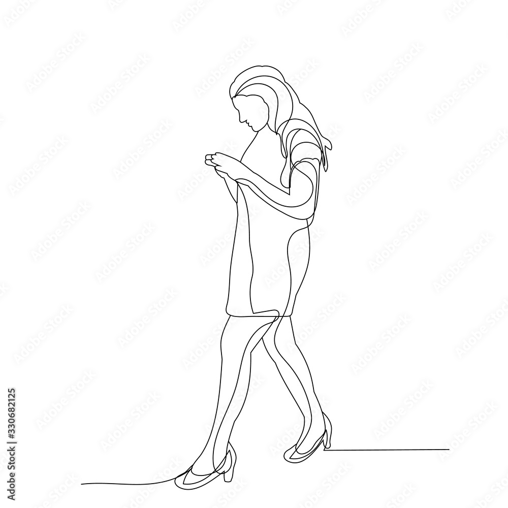 vector, isolated, one line drawing of a woman walking vector, isolated, one line drawing of a woman walking