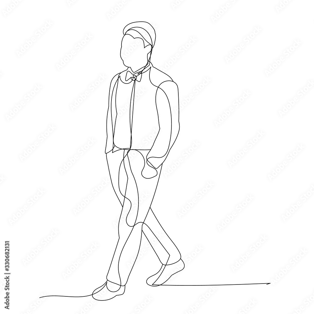 vector, isolated, one line drawing of a man walking vector de Stock | Adobe  Stock