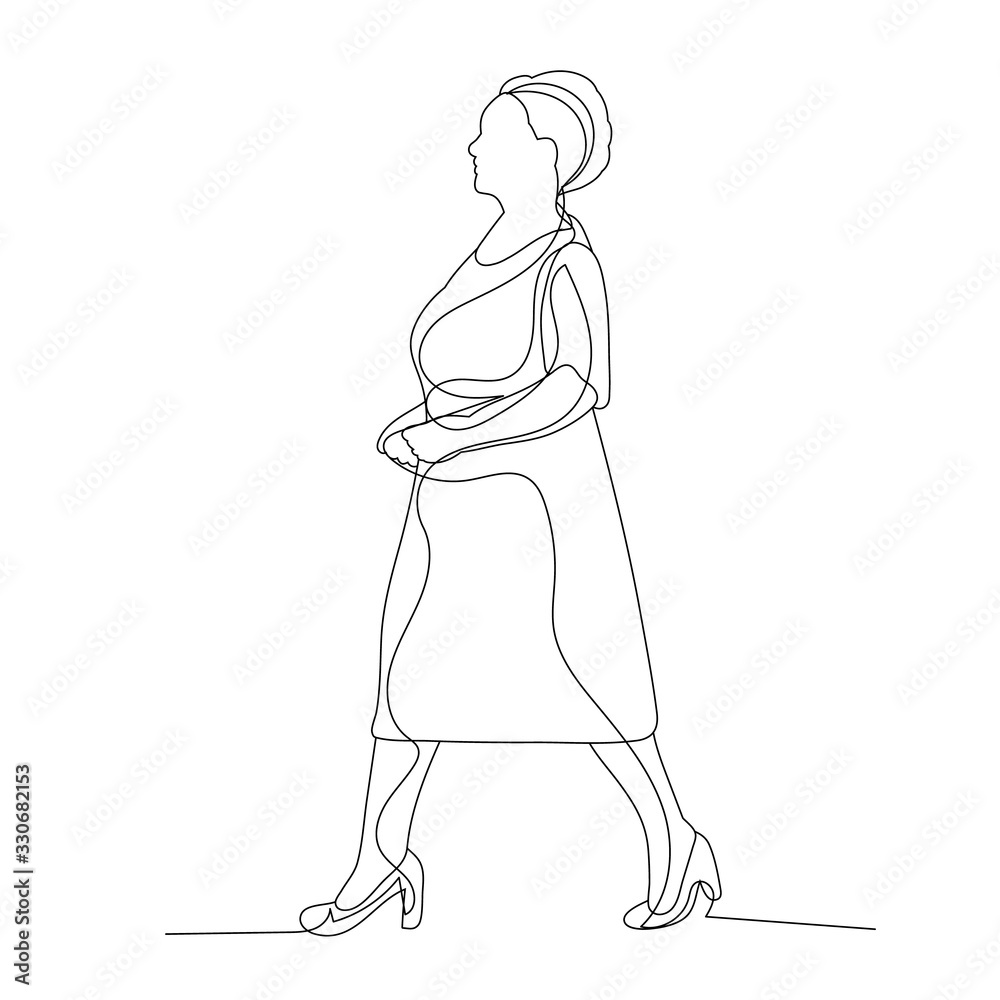 vector, isolated, one line drawing of a woman walking vector, isolated, one line drawing of a woman walking