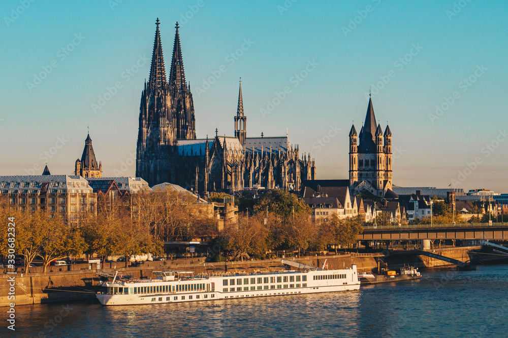 Koln City symbol the Cologne Gothic Cathedral in the center of the city on the bank of River Rhein