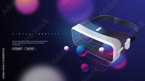 Vr game futuristic helmet and digital glasses augmentation headset. Modern template for web and print. Cross reality concept.