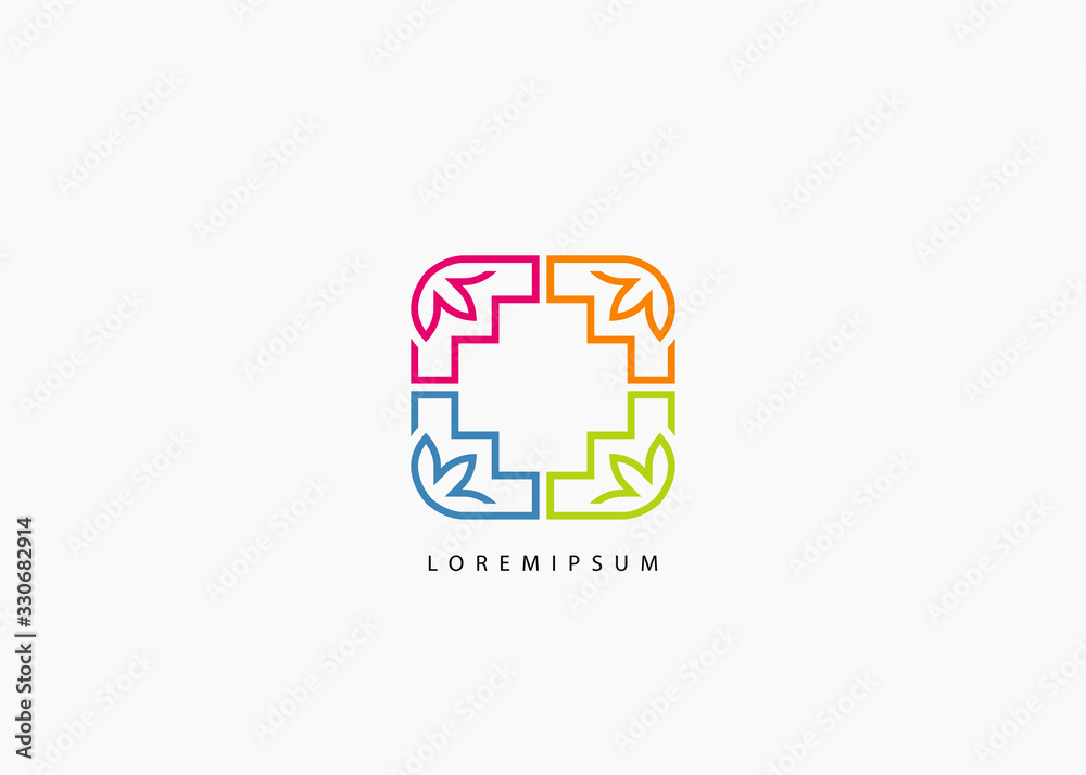 Obraz premium linear floral leaf logo - symmetrical floral vector