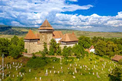 Landscape at Viscri fortified Church in the rural part of Transylvania  between Brasov and Sighisoara