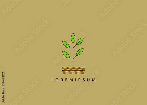 Vector template design of plant seeds and coins. Investment seed concept icon