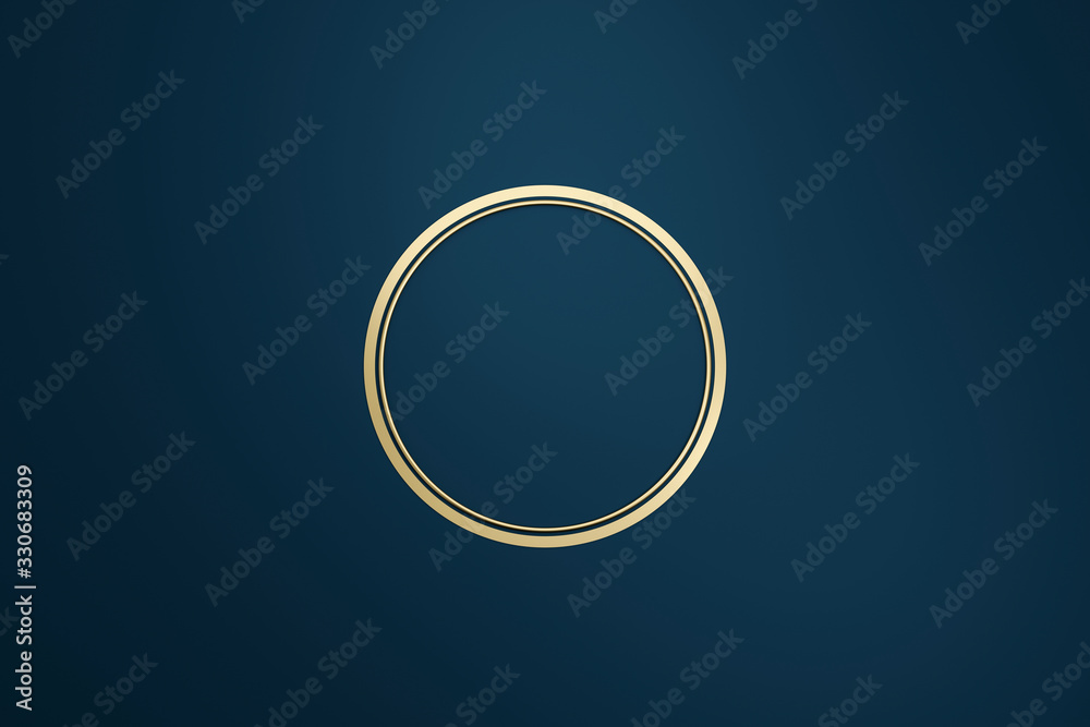 Blank logo frame with modern style on dark blue background. Empty template for design emblem and round shape. 3D rendering. Blank logo frame with modern style on dark blue background. Empty template for design emblem and round shape. 3D rendering.