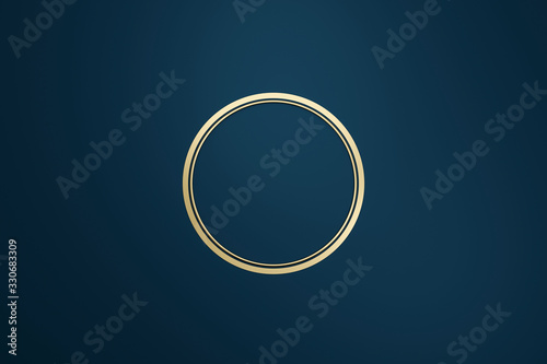 Blank logo frame with modern style on dark blue background. Empty template for design emblem and round shape. 3D rendering.