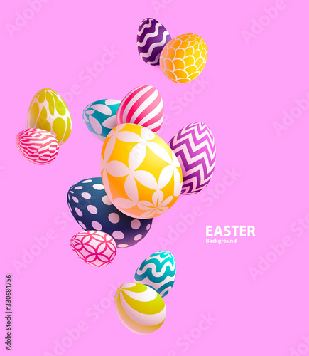 Composition of 3D Easter eggs. Holiday background.	
