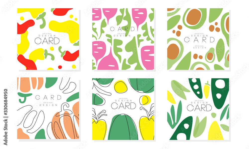 Collection of Cards with Vegetables Pattern, Healthy Food Design Element Vector Illustration