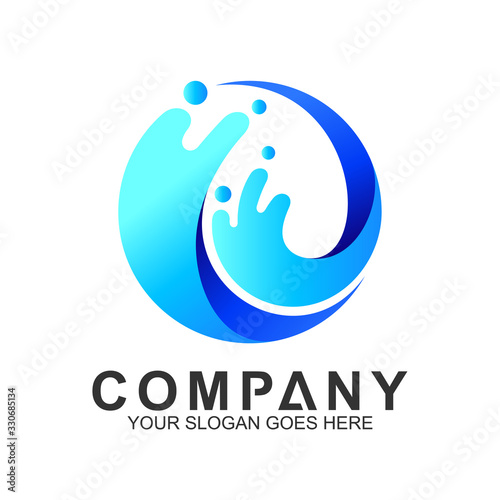 wave logo in circle shape, water splash vector, abstract wave icon