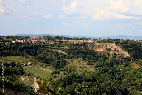 Civita di Bagnoregio (VT), Italy - May 15, 2016: Soft eroded clay landscape around Civita di Bagnoregio, Tuscia, Lazio, Italy