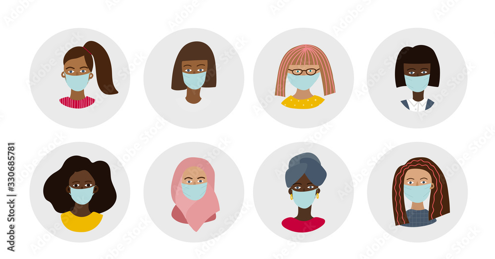 People woman portraits wearing medical face mask People woman portraits wearing medical face mask