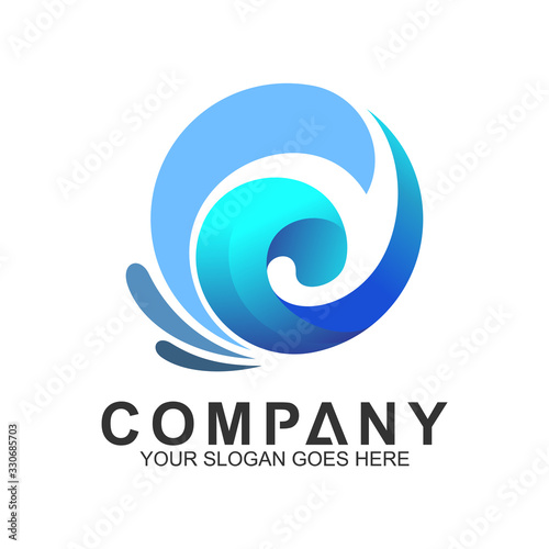 wave logo in circle shape, water splash vector, abstract wave icon