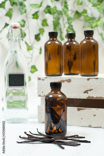 Vanilla Essence, Empty brown bottles, Clear bottle