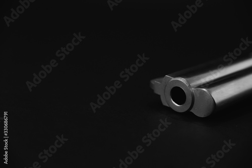 Close up of 357 magnum caliber revolver pistol with copy space for text on black background