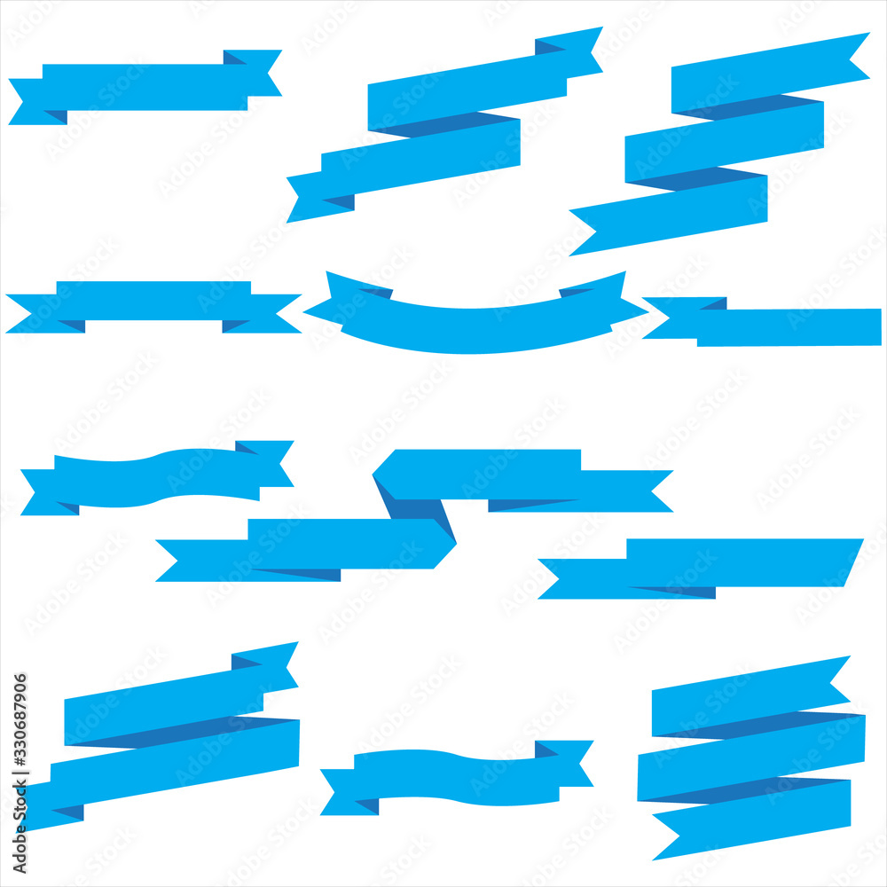 Blue Ribbon Set In Isolated For Celebration And Winner Award Banner White Background, Vector Illustration can use for anniversary, birthday, party, event, holiday And others.