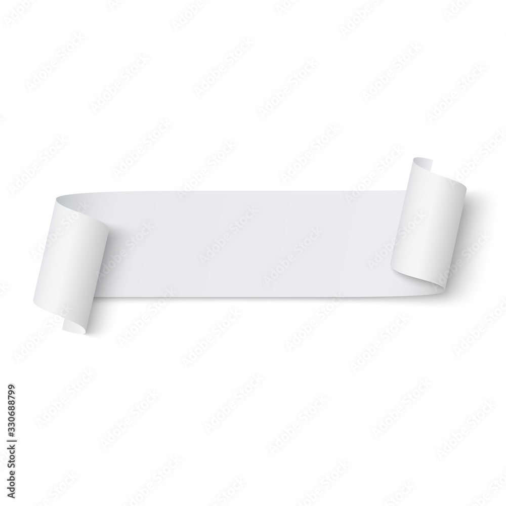 White ribbon. Banner. Paper scroll. Vector illustration. Stock Vector