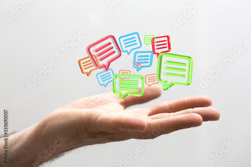 speech bubbles. People Chatting. 3d illustration of a communication concept, relating to feedback 3d