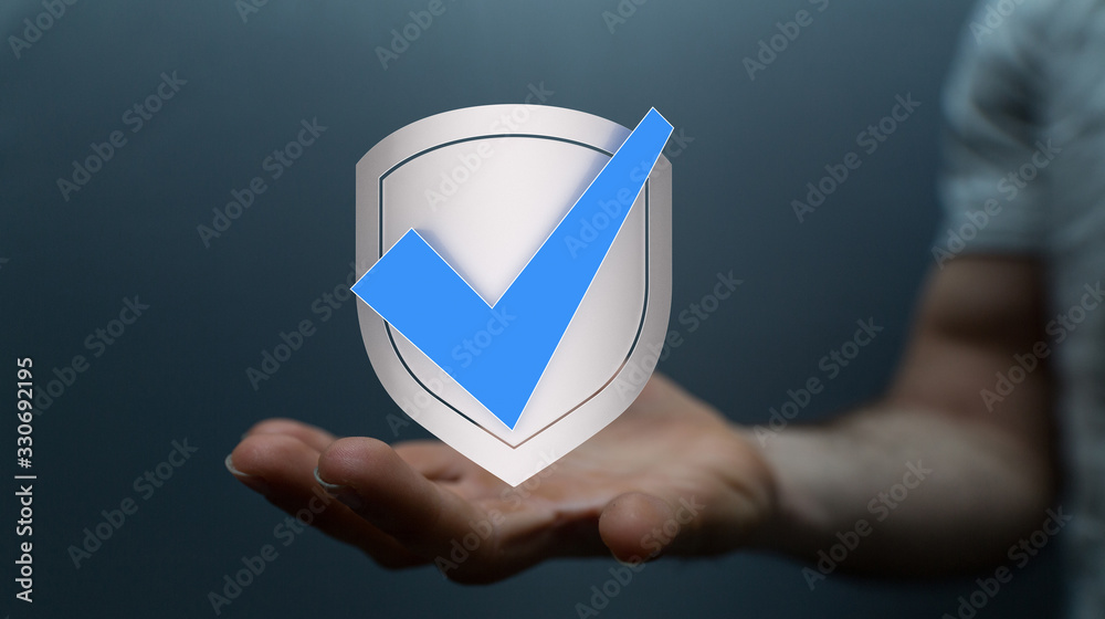 shield protection concept holding in hand 3d shield protection concept holding in hand 3d
