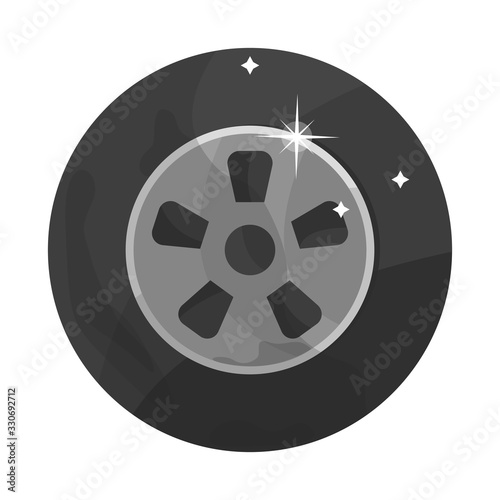 Vector illustration of car and wheel sign. Set of car and tire stock vector illustration.