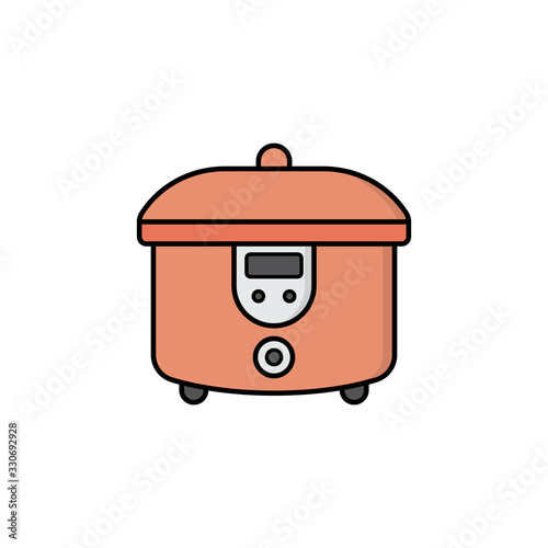 Slow cooking crock pot isolated on white. Electric crock pot slow cooker. Steamer or steam cooking chamber icon. Kitchen device.