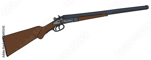 The vectorized hand drawing of a vintage double barrel hunting rifle