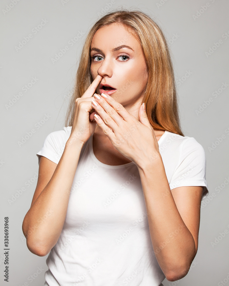 Woman picks his nose finger Woman picks his nose finger