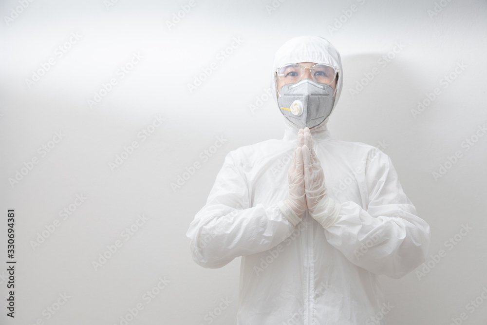 medical in laboratory greet with WAI ( Thai Greetings ) or Namaste outbreak of COVID-19. New novel greeting to avoid the spread of coronavirus.Instead of greeting with a hug or handshake and High Five medical in laboratory greet with WAI ( Thai Greetings ) or Namaste outbreak of COVID-19. New novel greeting to avoid the spread of coronavirus.Instead of greeting with a hug or handshake and High Five