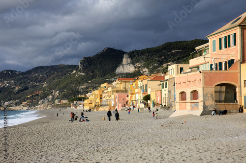 Varigotti (SV), Italy - December 30, 2017: Varigotti beach, Italian Riviera, Savona, Liguria, Italy photo