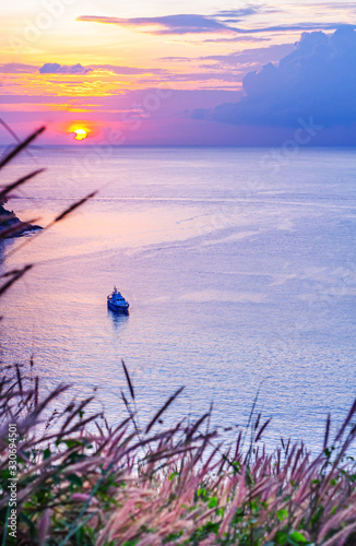 Sea sunset or sunrise with colorful of sky and cloud in twilight