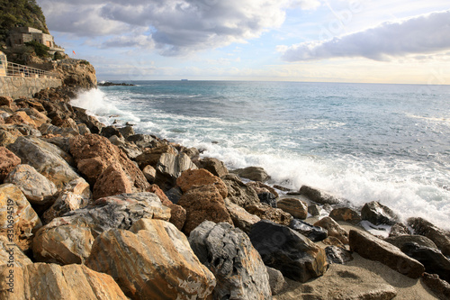 Varigotti (SV), Italy - December 30, 2017: Varigotti beach, Italian Riviera, Savona, Liguria, Italy photo