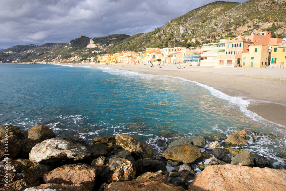 Obraz premium Varigotti (SV), Italy - December 30, 2017: Varigotti beach, Italian Riviera, Savona, Liguria, Italy