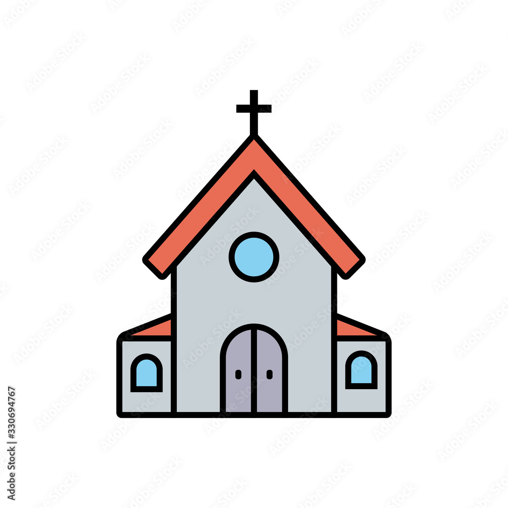 Church building with cross flat icon. Vector sign, colorful pictogram isolated on white. Church house symbol, logo illustration. Flat style design Church building with cross flat icon. Vector sign, colorful pictogram isolated on white. Church house symbol, logo illustration. Flat style design