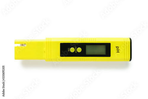 Yellow pH meter isolated on white background