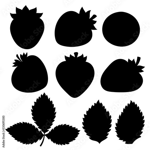 Set of strawberry silhouette in different shapes. Isolated vector illustration.
