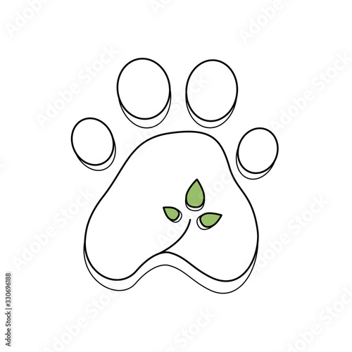Logo icon dog's paw and plant leaves