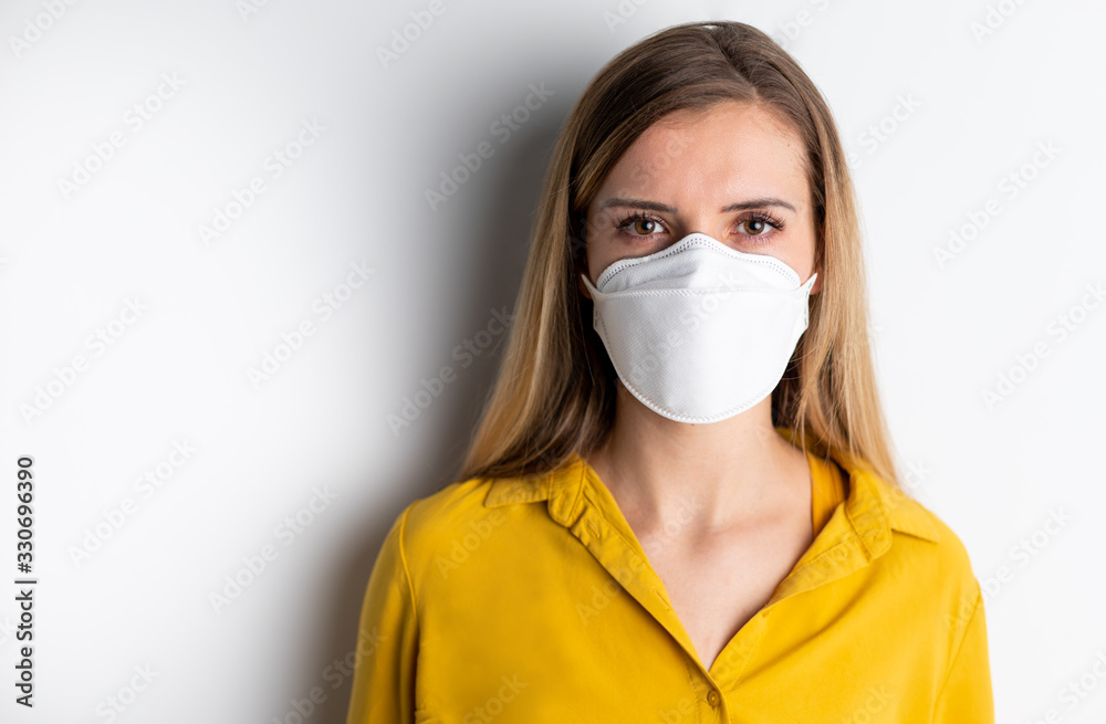 Virus mask woman wearing face protection in prevention for coronavirus
