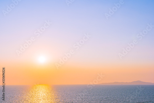 Beautiful sunset or sunrise around sea ocean bay with cloud on sky