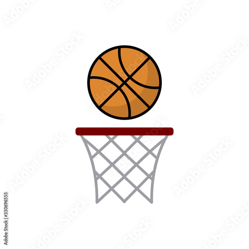 Orange basket ball vector icon. Flat sign for mobile concept and web design. Basketball Ball and Hoop icon. Symbol, logo illustration.