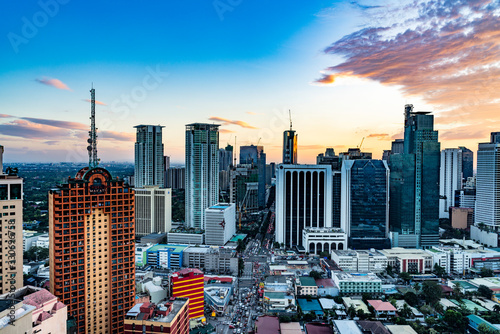 Makati city skyline at sunset, Manila, Philippines