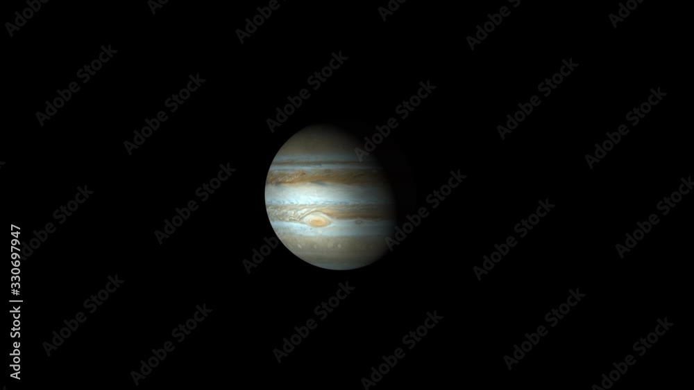 Jupiter planet rotating seamless loop 4k on black with alpha channel. Space background Jupiter planet rotating seamless loop 4k on black with alpha channel. Space background
