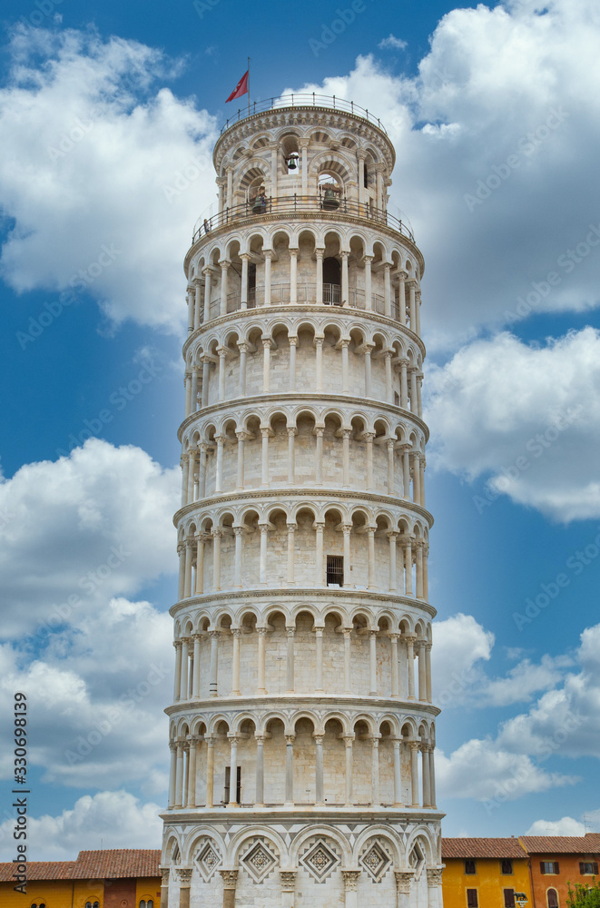 Leaning Tower in Pisa, Italy under cloudy skies