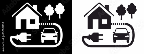 Vector illustration, electric car charger at house, home