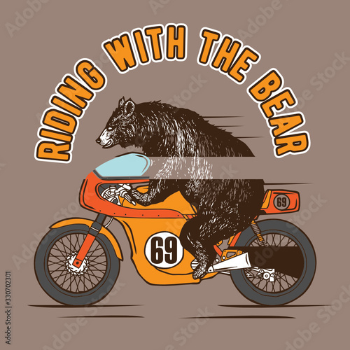 Bear Riding Motorcycle Vector Illustration