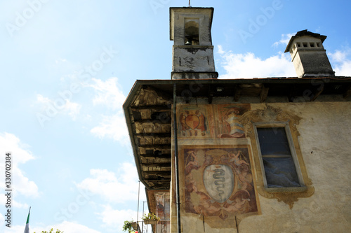 Orta San Giulio (NO), Italy - September 02, 2019: Typical house facade detail in Orta, Orta, Novara, Piedmont, Italy