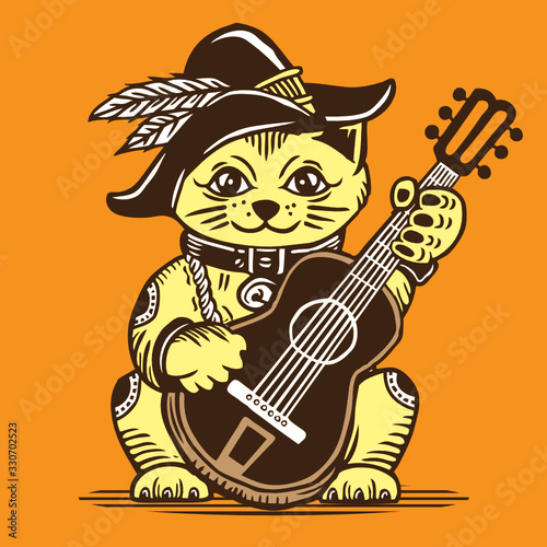 Lucky Cat Playing Acoustic Guitar Character Design