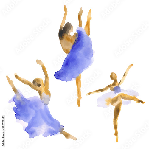 Hand-drawn watercolor illustration: set of dancing ballerinas. Vector
